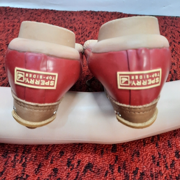 Sperry Wo's Womens Topsider Waterproof Rubber Boots Slip on Red Tan Size 7.5 - Picture 13 of 13